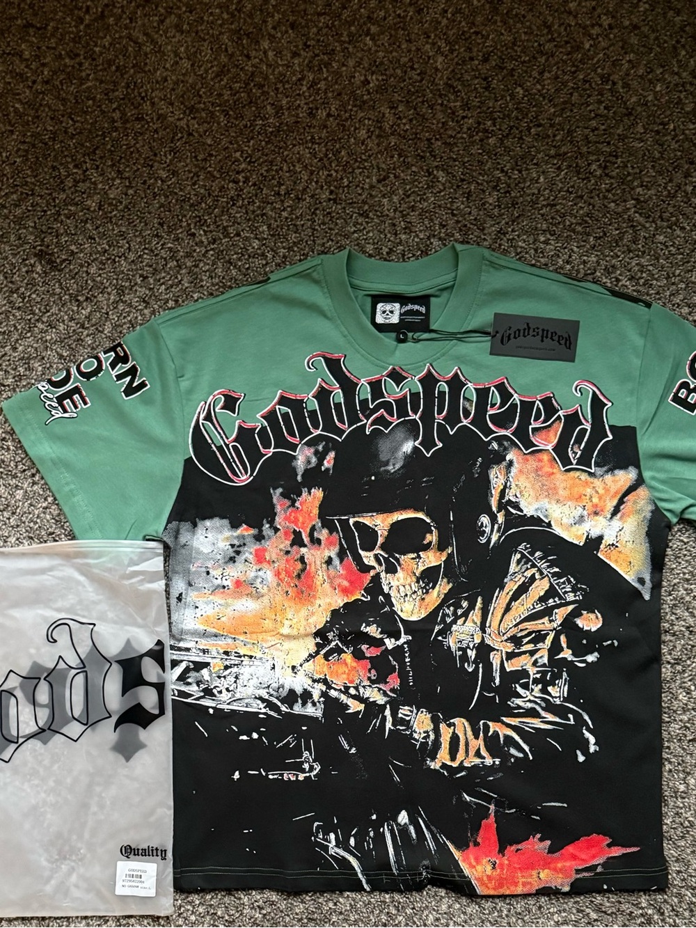 Godspeed Skull Graphic Short-Sleeve Tee - Green/Black